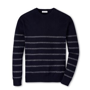 NWT Peter Millar Sampson Striped Cotton / Wool Sweater Navy Blue MEDIUM $250